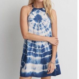 American Eagle Blue tie-dye halter dress